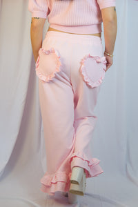 Pink Heart Flared Sweatpants